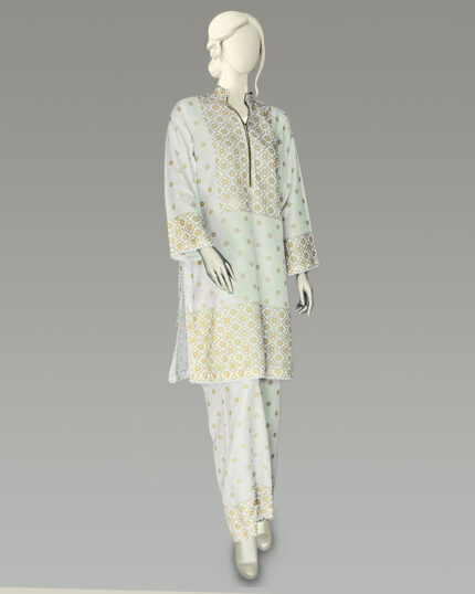 Stitched Co-ord  Cream & Golden Brown Lawn