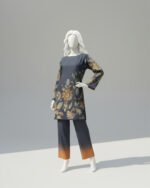 Charcoal Blue With Radiant Florals Co-ord Stitched - Image 2