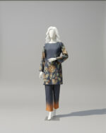 Charcoal Blue With Radiant Florals Co-ord Stitched - Image 3