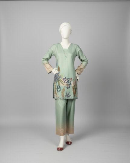 Mint Green With Nature Prints Co-ord Stitched