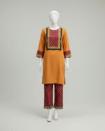 Stitched Co-ord  Mustard & Maroon Lawn - Image 4