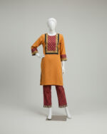 Stitched Co-ord  Mustard & Maroon Lawn - Image 3