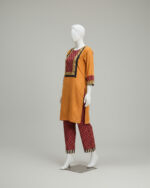 Stitched Co-ord  Mustard & Maroon Lawn - Image 2