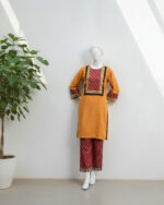 Stitched Co-ord  Mustard & Maroon Lawn