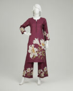 Regal Purple With Ivory Florals Co-ord Stitched - Image 2