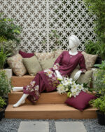 Regal Purple With Ivory Florals Co-ord Stitched